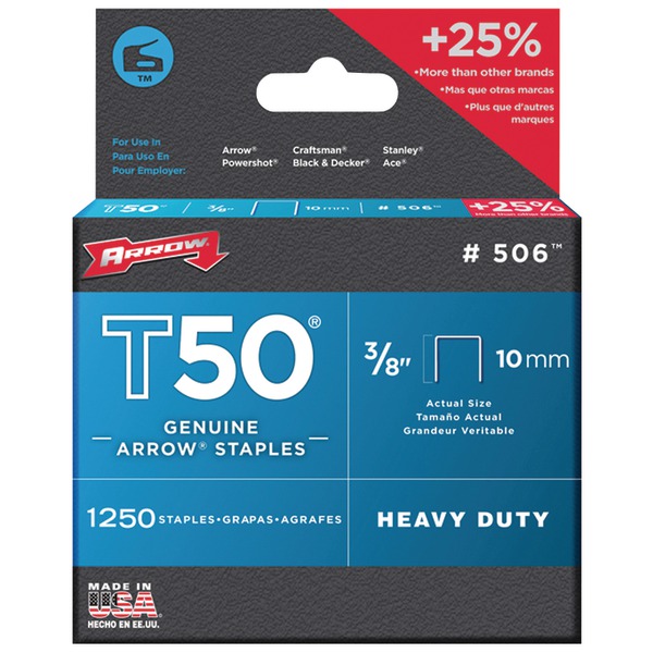 Arrow 50624 T50 Staples, 1,250 Pack (3/8 In.)