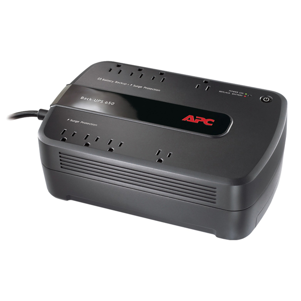 APC BE650G1 8-AC Outlet and Data Line 650-VA/390-Watt PC/Gaming/Networking Back-UPS Battery Backup with 340-Joules Surge Protection, 5-Ft. Cord