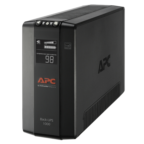 APC BX1000M 8-AC Outlet 1,000-VA/600-Watt Line-Interactive Back-UPS Pro Compact Tower with 1,103-Joules Surge Protection, LCD, AVR, 6-Ft. Cord