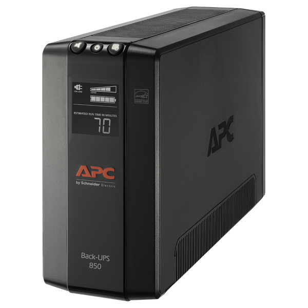 APC BX850M 8-AC Outlet 850-VA/510-Watt Line-Interactive Back-UPS Pro Compact Tower with 1,103-Joules Surge Protection, LCD Screen, AVR, 6-Ft. Cord