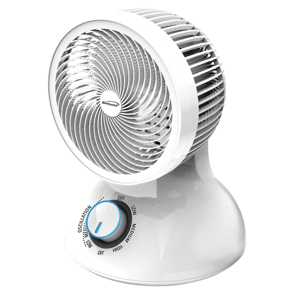 Brentwood F-650MW 6-In. Portable Oscillating Air Circulator Desktop Fan with 3 Speeds, 21 CFM, 3 Blades, 90deg Tilt, 75deg Oscillation, 28 Watts