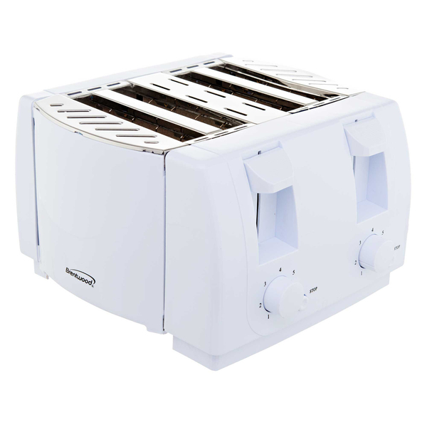 Brentwood TS-265 Cool-Touch 4-Slice 1,300-Watt Toaster with Extra-Wide Slots, Two 7-Setting Browning Knobs, Auto-Centering Guides