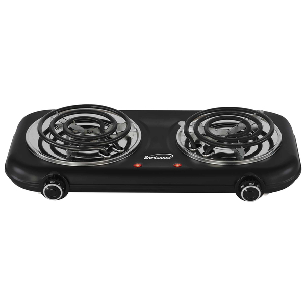 Brentwood TS-363BK Double-Coiled 1,100-Watt Countertop Electric Burner with Temperature Control and Power Indicator Light, Black