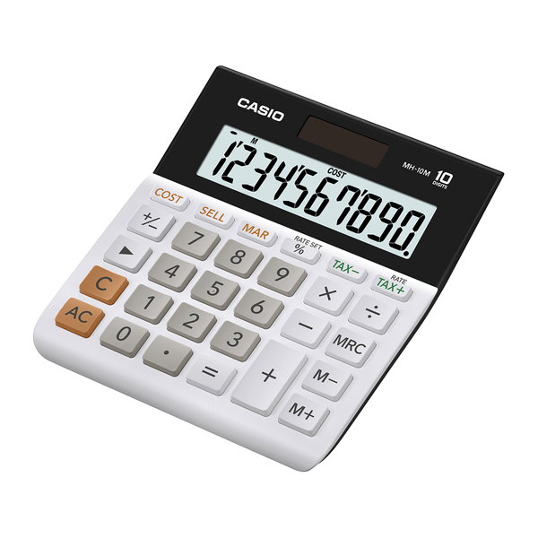 CASIO MH-10M MH-10M Wide-Display Portable Desktop Calculator, 10 Digit, Solar Power, White
