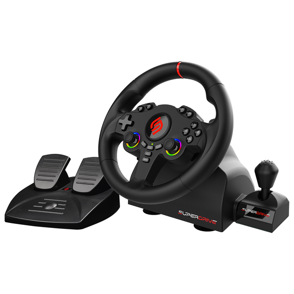 Subsonic SA5720-3 Superdrive 220 RS-X Racing Wheel with Gearshift, Pedal Set, Dual LED Sticks for PS4, Xbox One, Xbox Series XS, Switch/Switch 2, PC