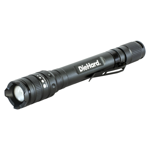 DieHard 41-6648 LED 180-Lumen Aluminum Flashlight with 3 Modes, Twist Focus, Impact/Water-Resistant, Battery Powered, Pocket Clip, up to 229-Ft. Beam