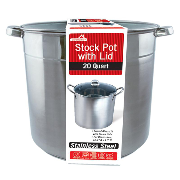 EuroHome 3020 20-Qt. Stainless Steel Stock Pot with Glass Lid
