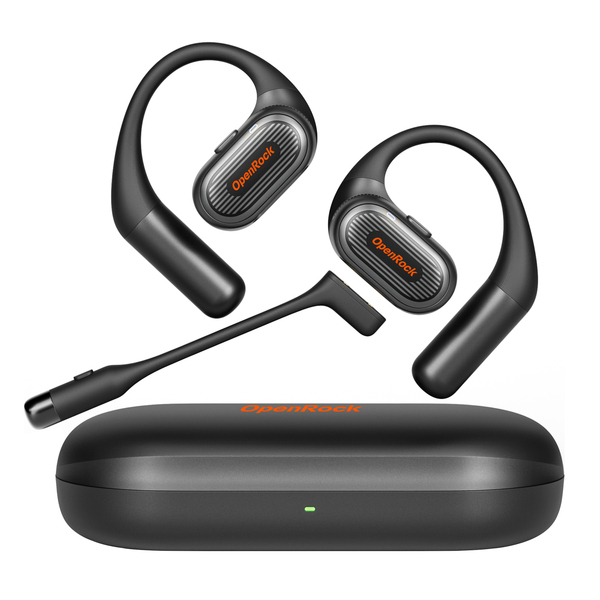 OpenRock R-QK01-01 Link 20 TWS Bluetooth Open-Ear Headset with Detachable Boom Mic, Earhooks, Charging Case, up to 52 Hours Play Time