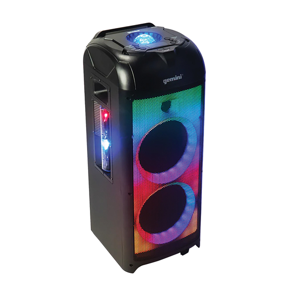 Gemini GPLT-360 150-Watt Bluetooth Rechargeable Party Speaker with Dual 8-In. Woofers, 360deg Sound, Lights, TWS, FM/USB/Aux, Guitar Input, Wired Mic