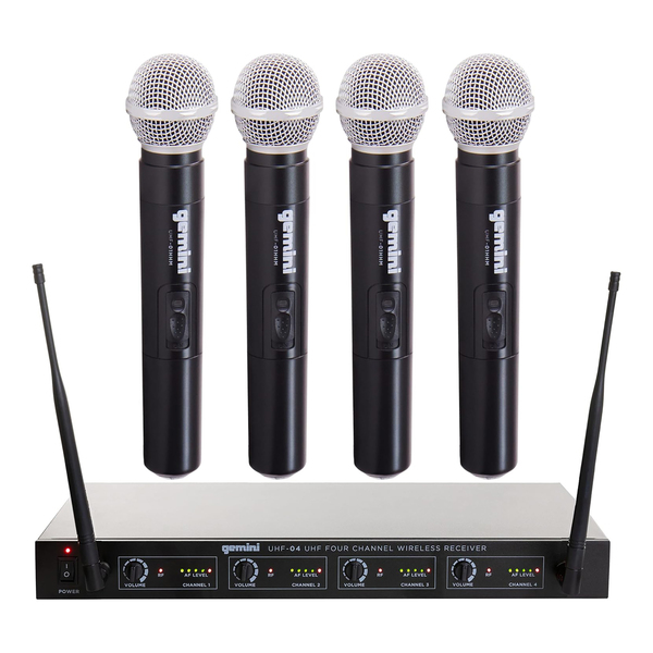 Gemini UHF-04M-S1234 UHF-04M-S1234 UHF 4-Channel Wireless Microphone System with 4 Handheld Microphones and Receiver