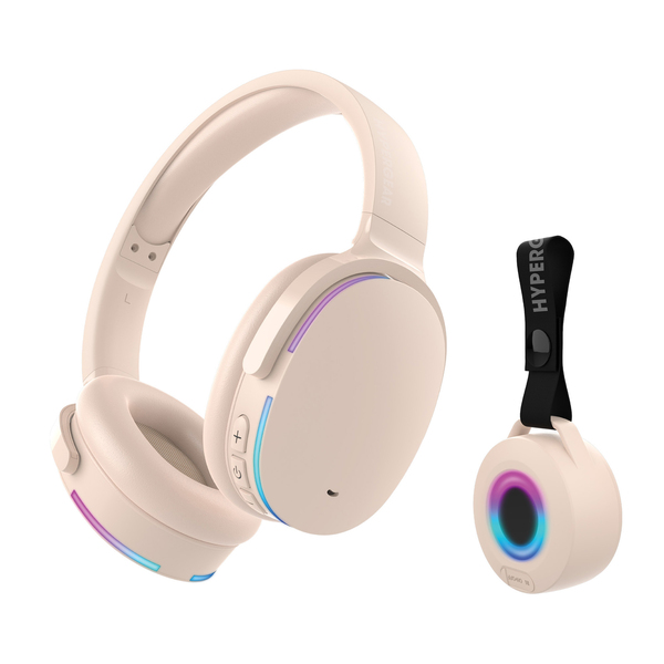 HyperGear 15862 Wireless Audio Essentials Duo with Light-up Bluetooth Speaker and Headphones (Nude)