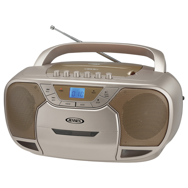 JENSEN CD-590-C CD-590 3-Watt Portable Stereo CD and Cassette Player/Recorder with AM/FM Radio and Bluetooth (Champagne Gold)