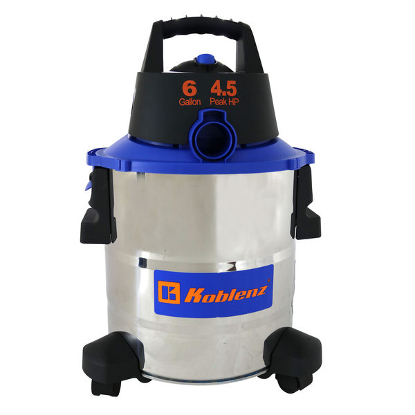 Koblenz WD-6 L212 SS 6-Gal. Portable Wet/Dry Vacuum with Blower, Stainless Steel and Blue, WD-6 L212 SS