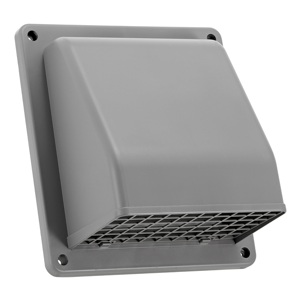 Lambro 3510G 6-In. Plastic Wall Exhaust or Air Intake Vent with Hinged Screen, Removable Damper, and 1.25-In. Collar, 3510 (Gray)