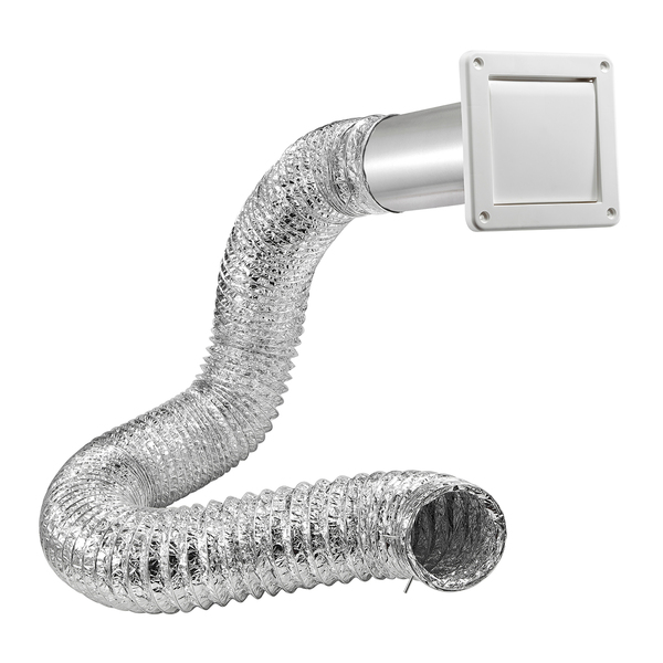 Lambro 481UL 4-In. Bath Fan Exhaust Through-the-Wall Vent Kit with Single Flap Vent, 8-Ft. UL 181 Foil Flex Duct
