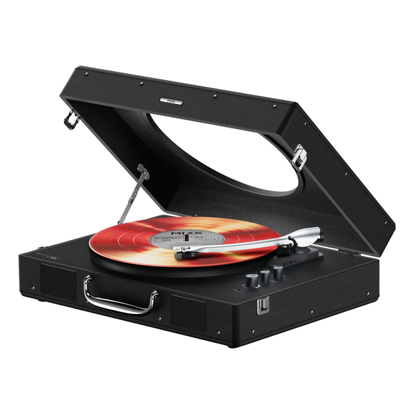 Mixx USRP-65-BK-051 5-Watt Revival 65 2-Speed Belt-Drive Manual Suitcase Vinyl Record Player with Built-in Speakers, Bluetooth In/Out, Aux