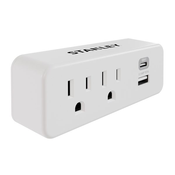 STANLEY 30422 2-AC Outlet 2-USB Port PlugMax Wall Tap Adapter and USB Charger, 30422