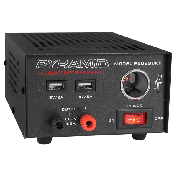 Pyramid Car Audio PSU990KX Hobbyist Desktop Bench Power Supply, AC to DC Power Converter with Dual USB Charging Ports and 12-Volt 4.5-Amp Plug