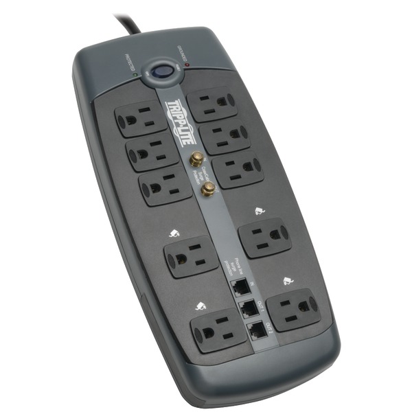 Tripp Lite by Eaton TLP1008TELTV 10-AC Outlet, Telco, and Coax 3,345 Joules Protect It! Surge Protector Power Strip, 8-Ft. Cord with Right-Angle Plug