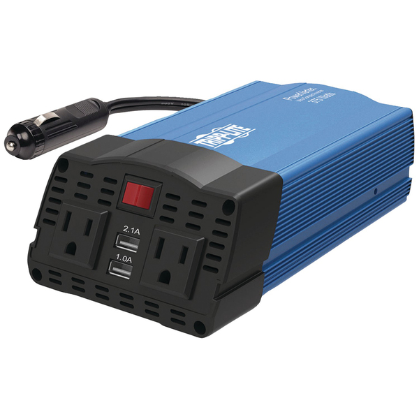 Tripp Lite by Eaton PV375USB 2-AC Outlet and 2-USB Port 375-Continuous-Watt PowerVerter Power Inverter with 12-Volt Adapter Cord and Battery Clips