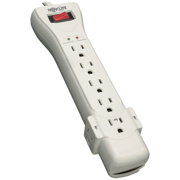 Tripp Lite by Eaton SUPER7 7-AC Outlet 2,160 Joules Protect It! Surge Protector Power Strip with Right-Angle Plug (7 Ft.; Light Gray)