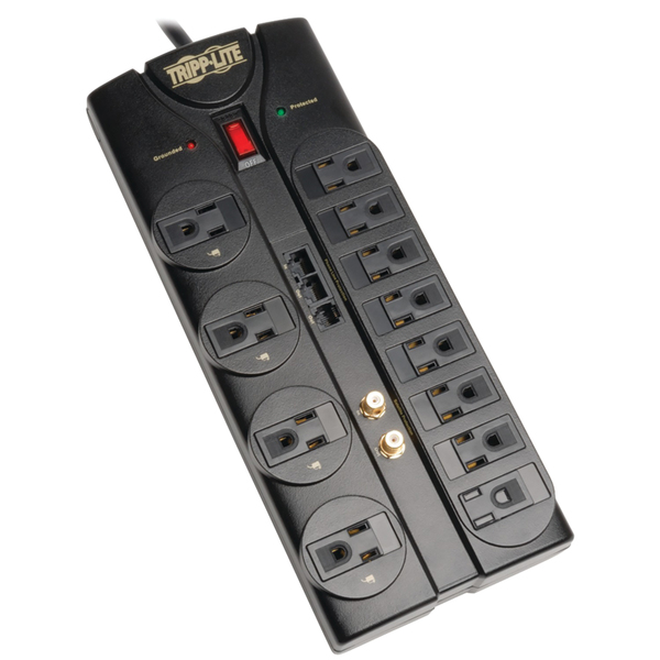 Tripp Lite by Eaton TLP1208SAT 12-AC Outlet, Telco, Coax, and Ethernet 2,880-Joules Protect It! Surge Protector Power Strip with Safety Covers