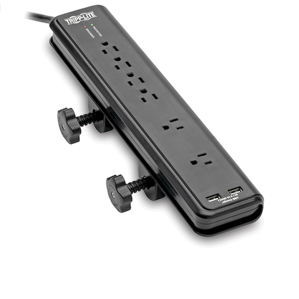 Tripp Lite by Eaton TLP606DMUSB 6-AC Outlet and 2-USB Port 2,100-Joules Protect It! Surge Protector Power Strip with Clamps, 6-Ft. Cord, TLP606DMUSB