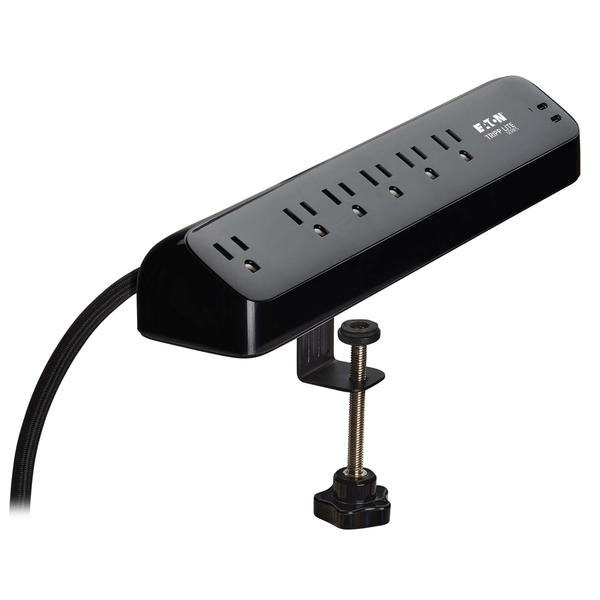Tripp Lite by Eaton TLP610U30CLAMPB 6-AC Outlet and 2-USB Port 900-Joules Protect It Desk Clamp Surge Protector Power Strip, 10-Ft. Braided Cord