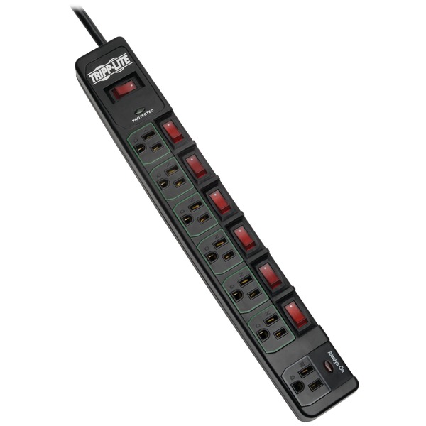 Tripp Lite by Eaton TLP76MSGB 7-AC Outlet 1,080-Joules ECO-Surge Energy-Saving Surge Protector Power Strip, 6-Ft. Cord with Straight Plug (Black)