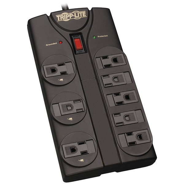 Tripp Lite by Eaton TLP808B 8-AC Outlet 1,440-Joules Protect It! Surge Protector Power Strip with Child Covers, 8-Ft. Cord with Right-Angle Plug