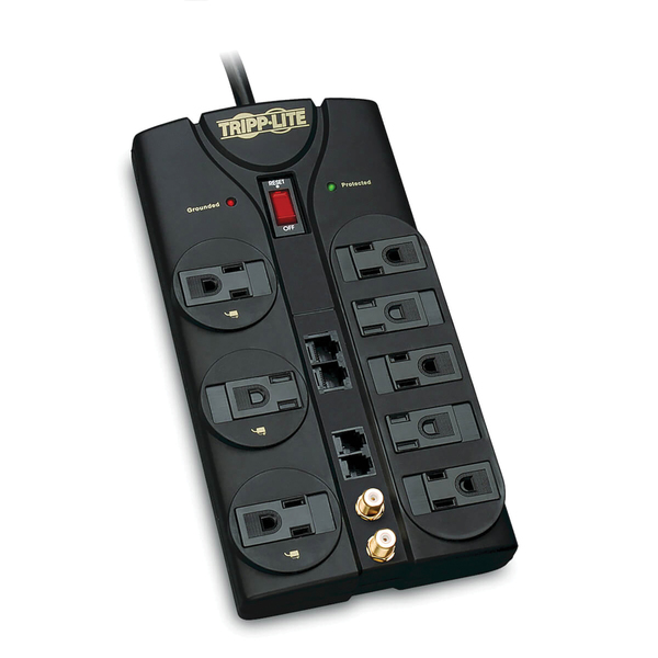 Tripp Lite by Eaton TLP810NET 8-AC Outlet, Telco, Coax, and Ethernet 3,240-Joules Protect It! Surge Protector Power Strip with Child Covers