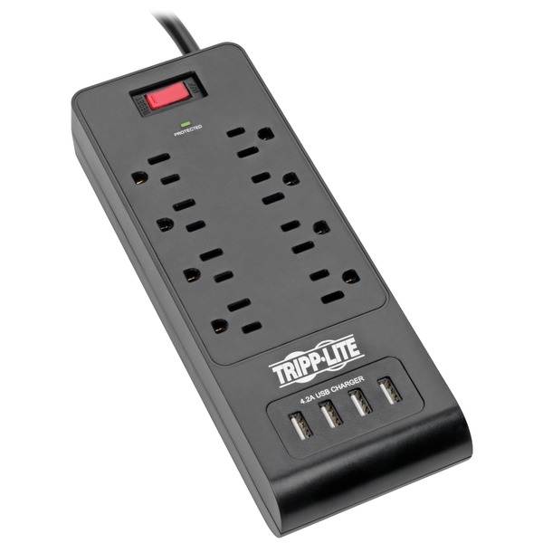 Tripp Lite by Eaton TLP864USBB 8-AC Outlet and 4-USB Port 1,800-Joules Protect It! Surge Protector Power Strip, 6-Ft. Cord with Straight Plug