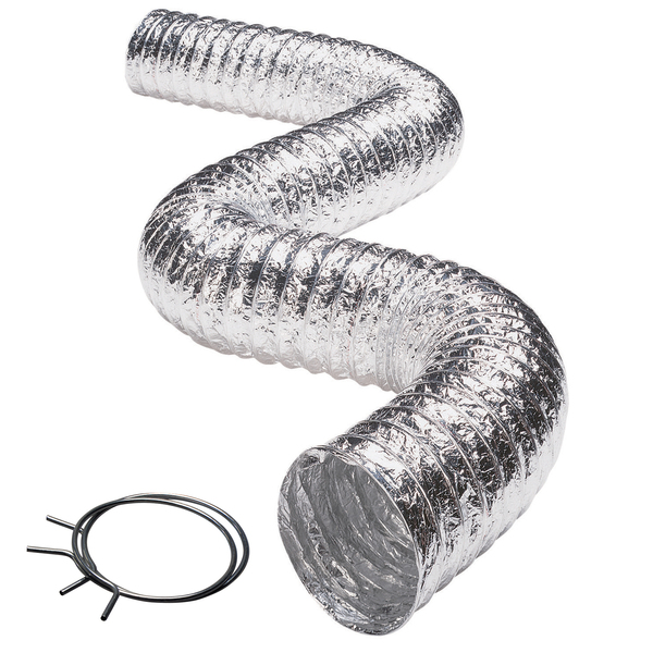 Deflecto FLXC0408 3-Ply 4-In. Class 1 Flexible Aluminum Duct with Spring Clamps (8 Ft.)