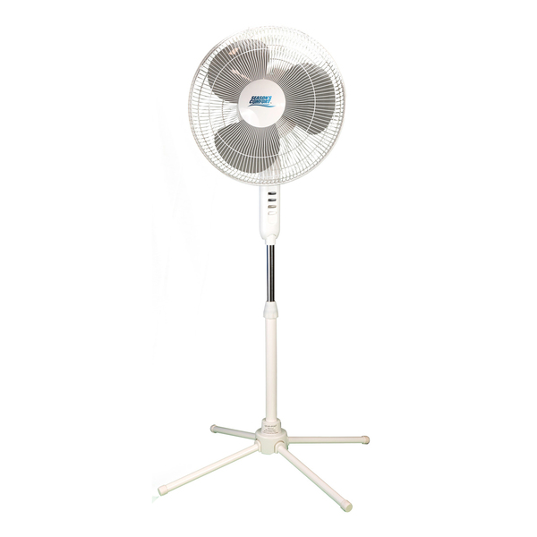 Seasons Comfort FPD16 16-In. 3-Speed Oscillating Fan with Pedestal Base, FPD16, White